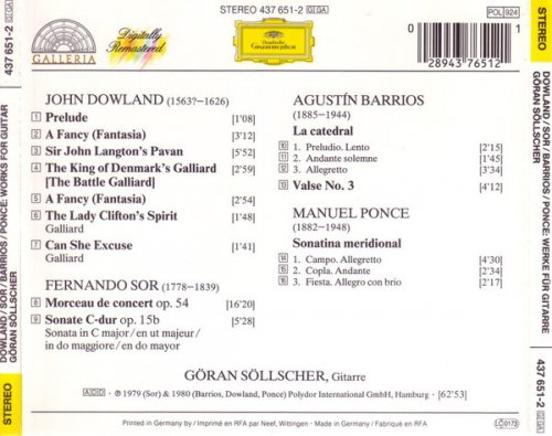 Goran Sollscher - Dowland, Sor, Barrios, Ponce: Works For Guitar (1979) [1993]