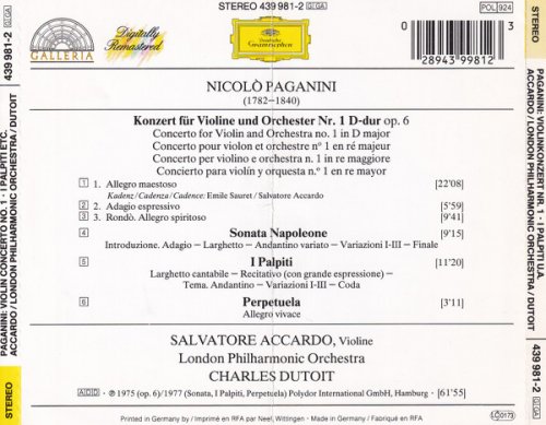 Salvatore Accardo, Charles Dutoit - Paganini: Violin Concerto No.1, Sonata Napoleone, I Palpiti... (1994)