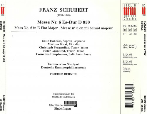 Kammerchor Stuttgart, Deutsche Kammerphilharmonie, Frieder Bernius - Schubert: Messe Nr. 6 In Es-Dur D 950 (1996)