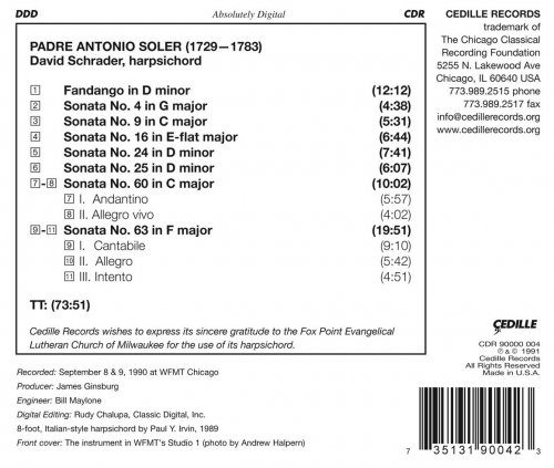 David Schrader - Soler: Keyboard Sonatas / Fandango, Vol. 1 (1991)