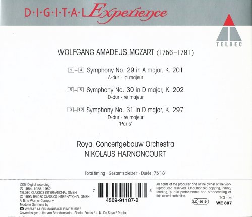 Concertgebouw Orchestra, Nikolaus Harnoncourt - Mozart: Symphonies Nos. 29, 30, 31 (1993) CD-Rip