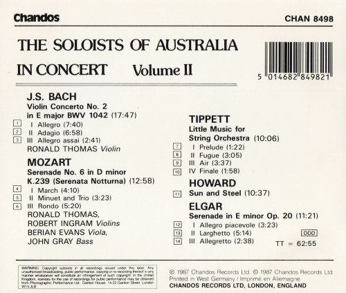 The Soloists of Australia - In Concert, Vol. 2: Bach, Mozart, Tippett, Howard, Elgar (1987) CD-Rip