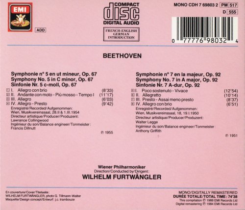 Wiener Philharmoniker, Wilhelm Furtwängler - Beethoven: Symphonies Nos. 5 & 7 (1988) CD--Rip