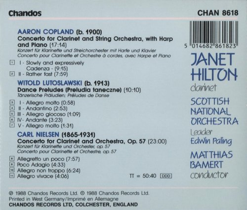 Janet Hilton, Scottish National Orchestra, Matthias Bamert - Copland: Clarinet Concerto / Lutoslawski: Dance Preludes /  Nielsen: Clarinet Concerto (1988) CD-Rip