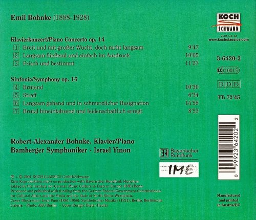 Robert-Alexander Bohnke, Bamberger Symphoniker, Israel Yinon - Emil Bohnke: Piano Concerto, Symphony op. 16 (2001) CD-Rip