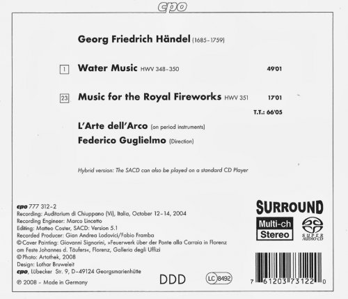 L'Arte dell'Arco, Federico Guglielmo - Handel: Water Music, Music for the Royal Fireworks (2008) CD-Rip