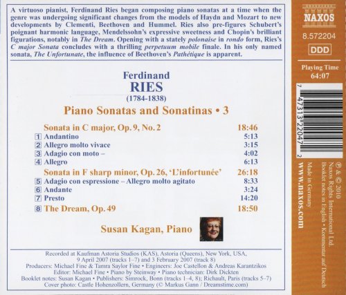 Susan Kagan - Ries: Piano Sonatas and Sonatinas, Vol. 3 (2010) CD-Rip