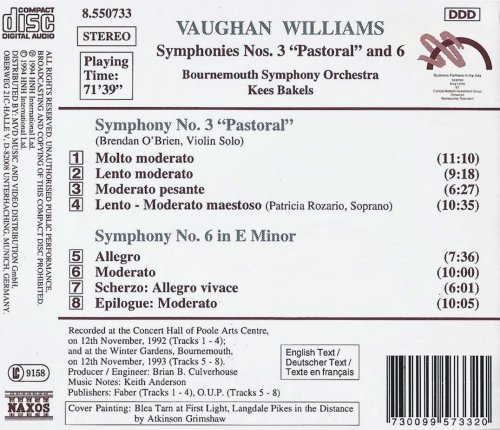 Bournemouth Symphony Orchestra, Kees Bakels - Vaughan Williams: Symphonies Nos. 3 & 6 (1994) CD-Rip