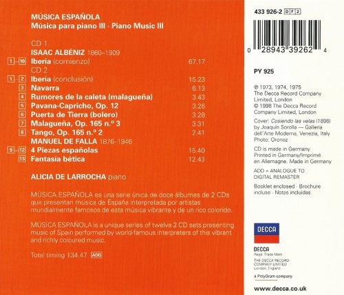 Alicia de Larrocha - Albéniz, Falla: Musica española para piano, Vol. 3 (1998) CD-Rip