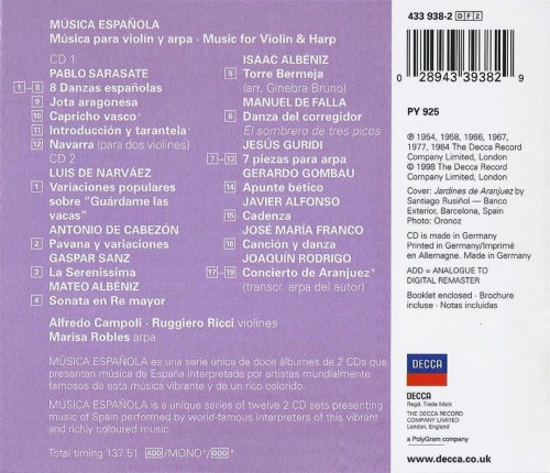 Marisa Robles, Alfredo Campoli - Rodrigo, Sarasate: Music for Violin and for Harp (1998) CD-Rip