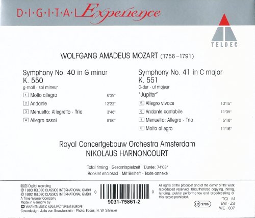 Concertgebouw Orchestra, Nikolaus Harnoncourt - Mozart: Symphonies Nos. 40 & 41 (1992) CD-Rip