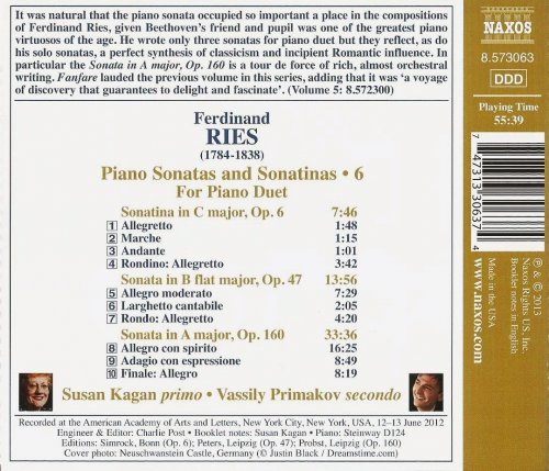 Susan Kagan, Vassily Primakov - Ries: Piano Sonatas and Sonatinas, Vol. 6 (2013) CD-Rip