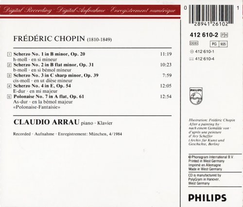 Claudio Arrau - Chopin: 4 Scherzi, Polonaise-Fantaisie Op. 61 (1984) CD-Rip