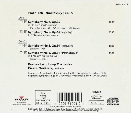 Boston Symphony Orchestra, Pierre Monteux - Tchaikovsky: Symphonies Nos. 4, 5 & 6 (1994) CD-Rip