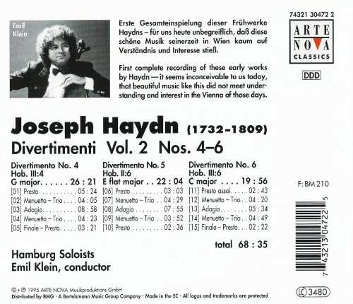 Hamburg Soloists, Emil Klein - Haydn: Divertimenti Vol. 2 - Nos. 4-6 (1995) CD-Rip