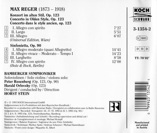 Bamberger Symphoniker, Horst Stein - Reger: Concert in Olden Style, Sinfonietta (1993) CD-Rip