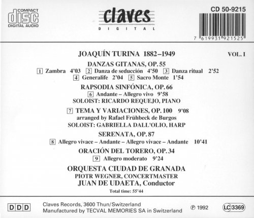 Orquesta Ciudad de Granada, Juan de Udaeta - Turina: Danzas Gitanas, Rapsodia Sinfonica, Tema Y Variaciones, Serenata Op. 87, La Oracion Del Torero (1992) CD-Rip