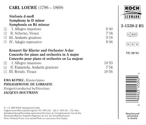 Ewa Kupiec, Philharmonie de Lorraine, Jacques Houtmann - Carl Loewe: Symphony, Concerto for Piano and Orchestra (1994) CD-Rip