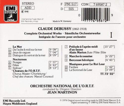 Orchestre National de l'O.R.T.F., Jean Martinon - Debussy: La Mer, Nocturnes (1989) CD-Rip