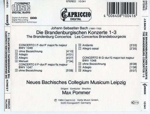 Ludwig Güttler, Kurt Sandau, Eckhart Haupt, Burkhard Glaetzner, Karl Suske, Neues Bachisches Collegium Musicum Leipzig, Max Pommer - J.S. Bach: Brandenburgische Konzerte No. 1,2,3 (1984)