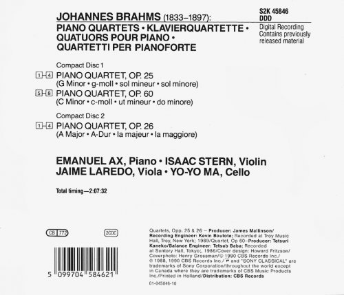 Isaac Stern, Jaime Laredo, Yo-Yo Ma, Emanuel Ax - Brahms: Piano Quartets Nos. 1-3 (1995) CD-Rip