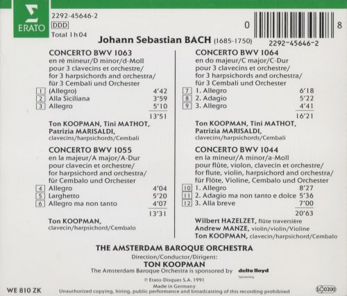 The Amsterdam Baroque Orchestra, Ton Koopman - J.S. Bach: Harpsichord Concertos (1991) CD-Rip