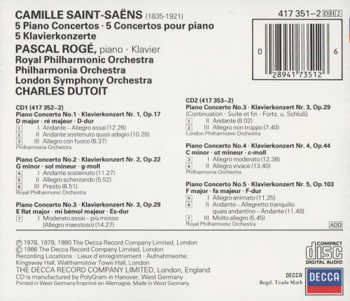 Pascal Rogé, Charles Dutoit - Saint-Saëns: 5 Piano Concertos (1986) CD-Rip