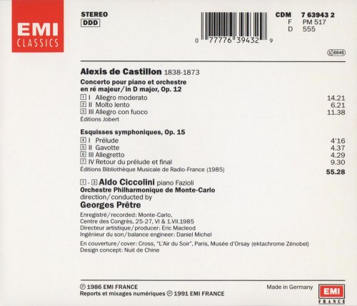 Aldo Ciccolini, Orchestre Philharmonique de Monte-Carlo, George Prêtre - Castillon: Piano concerto, Esquisses symphoniques (1991) CD-Rip