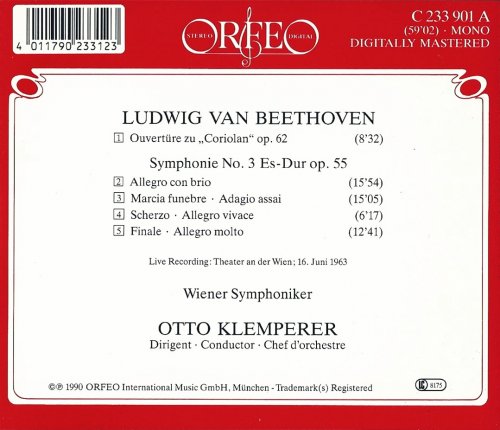 Wiener Symphoniker, Otto Klemperer - Beethoven: Coriolan, Symphony No. 3 (1990) CD-Rip