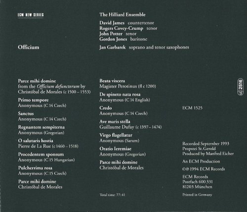 Jan Gabarek, The Hilliard Ensemble - Officium (1994) CD-Rip