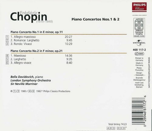 Bella Davidovich, London Symphony Orchestra, Sir Neville Marriner - Chopin: Piano Concertos Nos. 1 & 2 (2005) CD-Rip