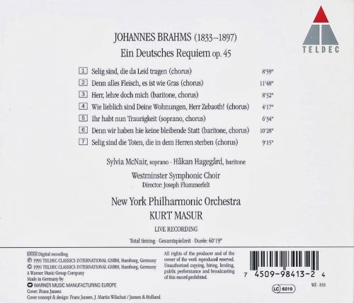 New York Philharmonic Orchestra, Kurt Masur - Brahms: Ein deutsches Requiem (1995) CD-Rip