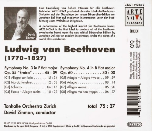 David Zinman, Tonhalle Orchestra Zurich - Beethoven: Symphonies Nos. 3 & 4 (1998) CD-Rip