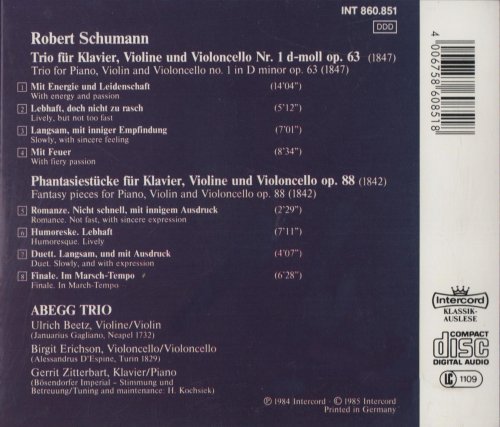 Abegg Trio - Schumann: Piano Trio No. 1, Fantasy Pieces op. 88 (1985) CD-Rip