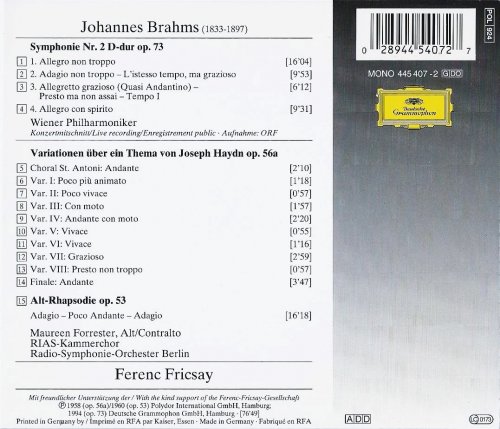 Ferenc Fricsay - Brahms: Symphony No. 2, Variations on a Theme of Haydn (1994) CD-Rip