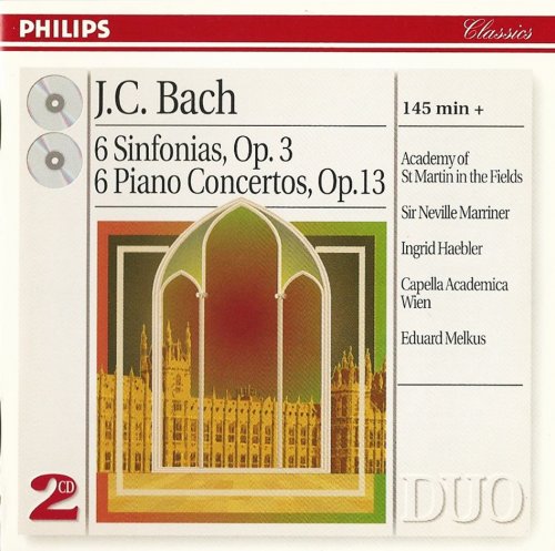 Sir Neville Marriner, Eduard Melkus - J.C. Bach: 6 Sinfonias op. 3, 6 Piano Concertos op. 13 (1997) CD-Rip