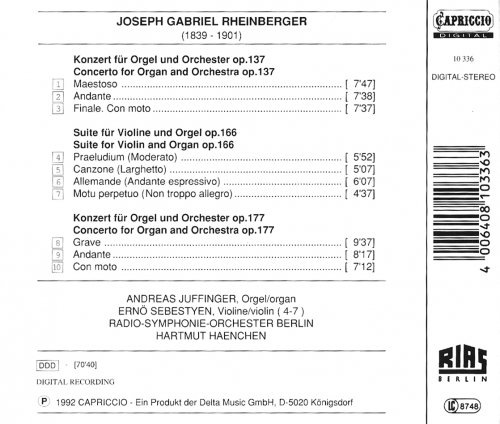 Andreas Juffinger, Berlin Radio Symphony Orchestra, Hartmut Haenchen - Rheinberger: Organ Concertos Nos. 1 & 2 (1992) CD-Rip