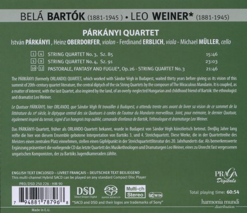 Párkányí Quartet - Béla Bartók: String Quartets Nos. 3 & 4 - Leo Weiner: String Quartet No. 3 (2008) [SACD]