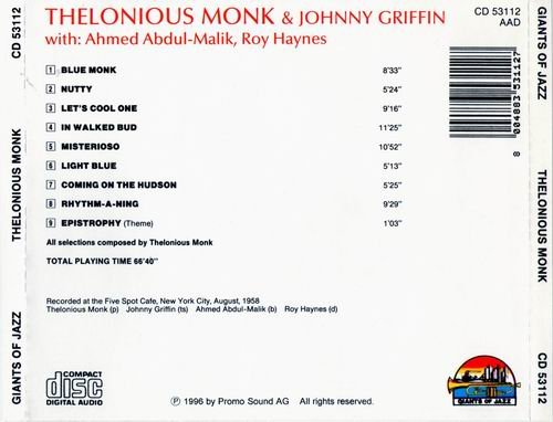 Thelonious Monk & Johnny Griffin - At The Five Spot Cafe, New York City, August 1958 (1992)