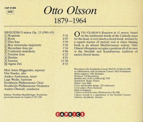 Stockholm Philharmonic Orchestra, Anders Öhrwall - Otto Olsson: Requiem (1988) CD-Rip