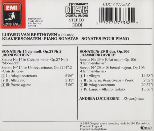 Andrea Lucchesini - Beethoven: Piano Sonatas Nos. 14 & 29 (Moonlight & Hammerklavier) (1987) CD-Rip