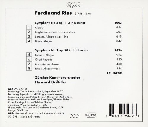 Zürcher Kammerorchester, Howard Griffiths - Ries: Symphonies Nos. 3 & 5 (1997) CD-Rip