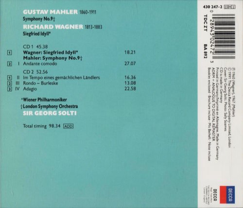 London Symphony Orchestra, Sir Georg Solti - Mahler: Symphony No. 9 / Wagner: Siegfried Idyll (1991) CD-Rip