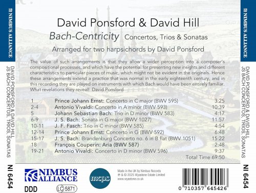 David Ponsford, David Hill - Bach-Centricity: Concertos, Trios & Sonatas Arranged for Two Harpsichords (2025)