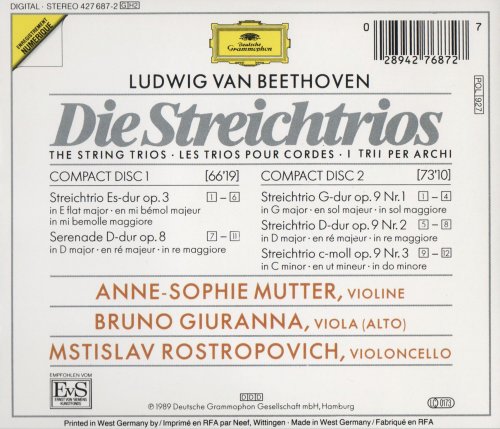 Anne-Sophie Mutter, Bruno Giuranna, Mstislav Rostropovich - Beethoven: The String Trios (1989) CD-Rip