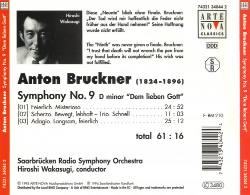 Saarbrücken Radio Symphony Orchestra, Hiroshi Wakasugi - Bruckner: Symphony No. 9 (1995)