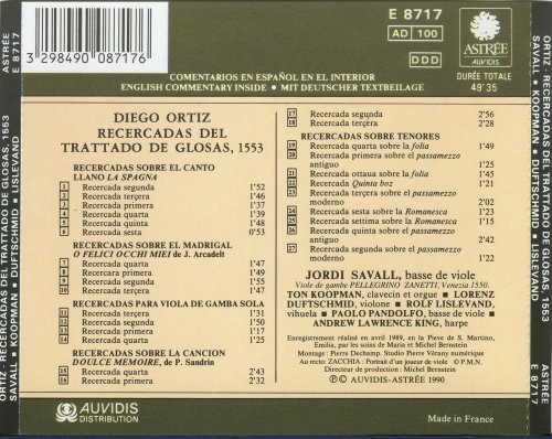 Jordi Savall - Diego Ortiz: Recercadas del Trattado de Glosas. 1553 (1990) CD-Rip