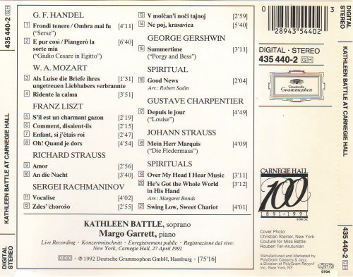 Kathleen Battle, Margo Garrett - Kathleen Battle at Carnegie Hall (1992) CD-Rip