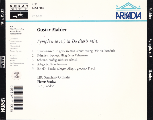 BBC Symphony Orchestra, Pierre Boulez - Mahler: Symphonie n.5 in Do diesis min. (1991) CD-Rip