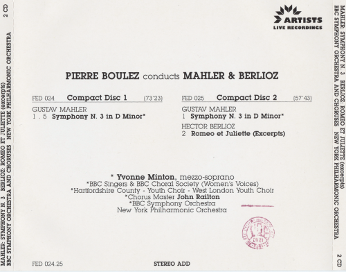 Pierre Boulez - Mahler: Symphonie No. 3 / Berlioz: Romeo et Juliette (1993) CD-Rip